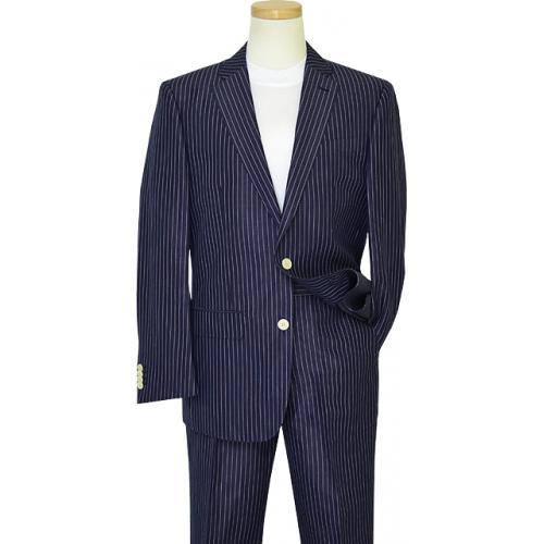 Enzo Navy Blue With White Pinstripes Pure Irish Linen Casual Dress Suit 74907-5